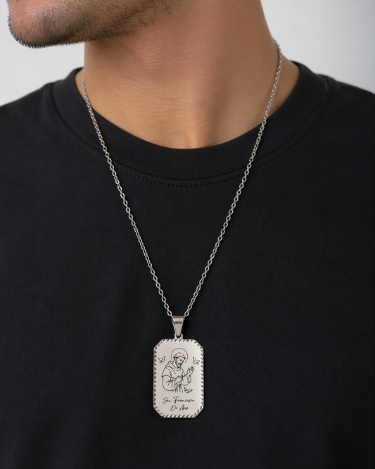 San Francisco de Asís Necklace – Stainless Steel Religious Pendant for Men | Waterproof Catholic Jewelry