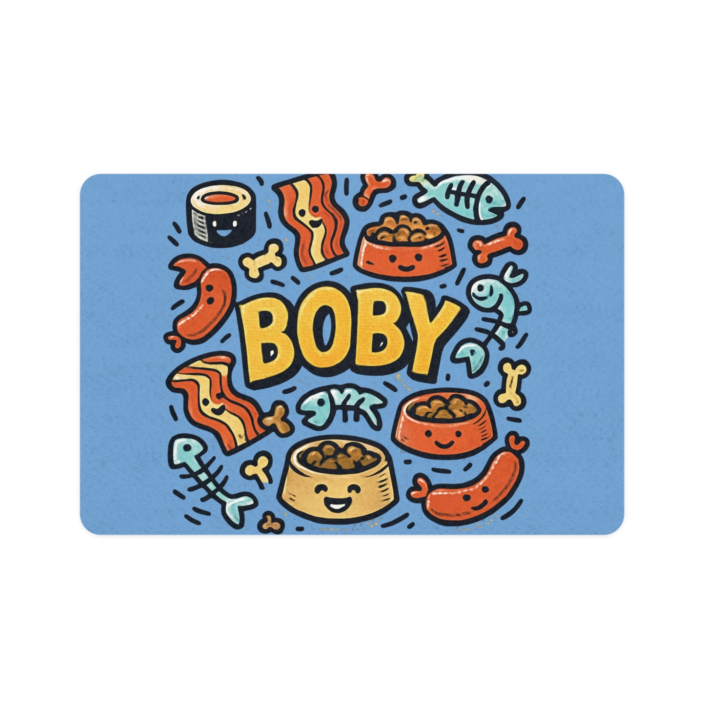 Personalized Pet Food Mat – Cute 'Boby' Food & Treat Design (12x18)