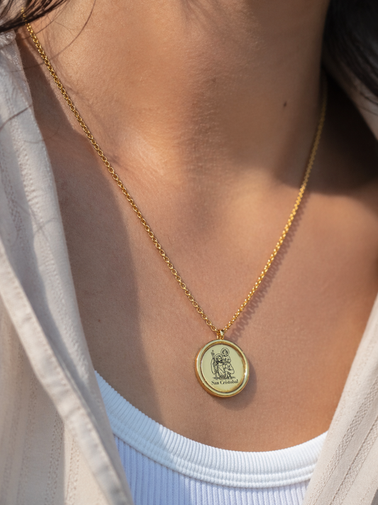 San Cristobal Necklace – Gold Stainless Steel Catholic Pendant | Protection & Travel Jewelry