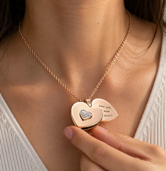 Double Heart Necklace – Personalized Stainless Steel Love Pendant Gift USA