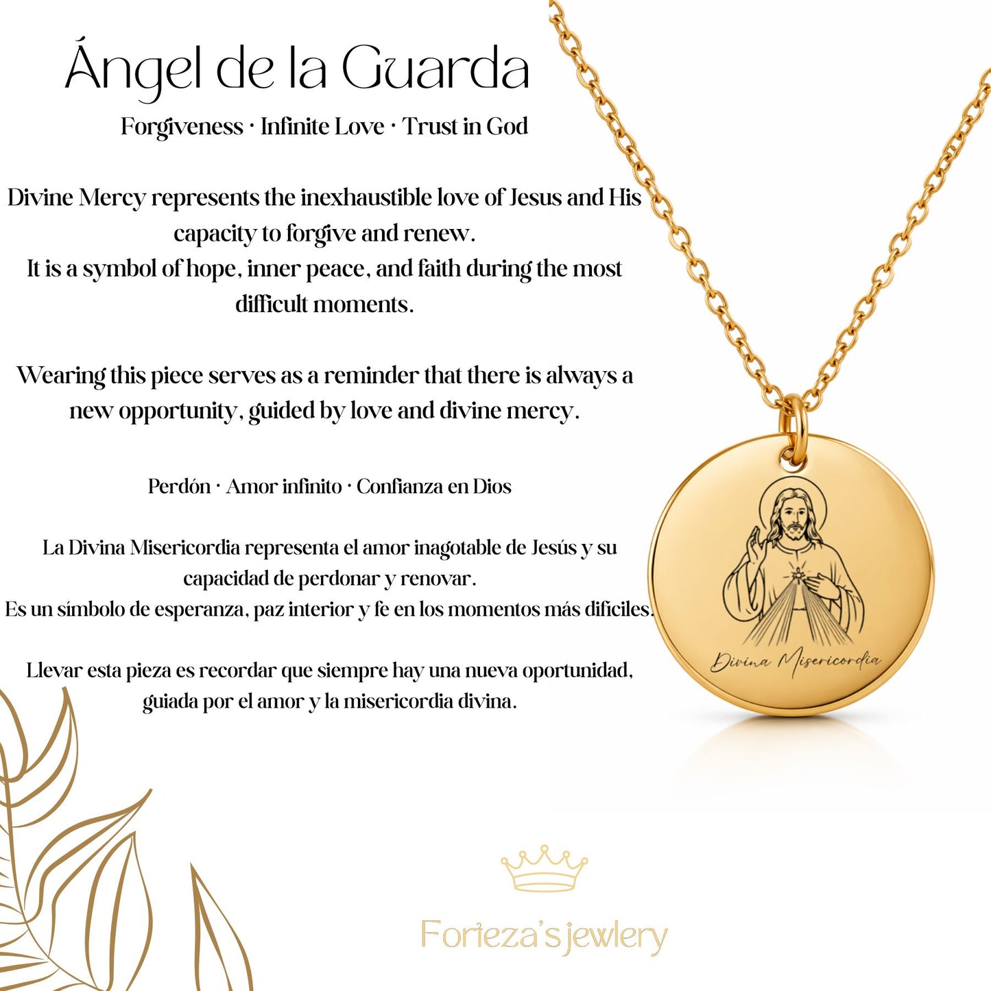 Divina Misericordia Necklace in Stainless Steel – Engraved Religious Pendant | Waterproof & Hypoallergenic