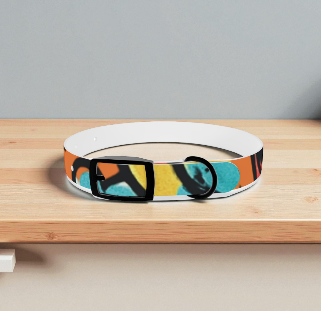 Abstract Color Burst Dog Collar — Bright Orange & Teal Geometric Pet Collar