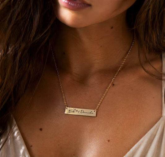 Personalized Orchid Necklace | Custom Name Bar Necklace | Forteza’s Jewelry