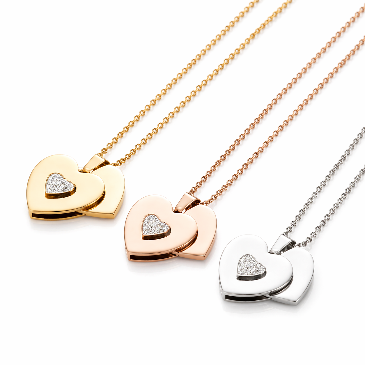 Double Heart Necklace – Personalized Stainless Steel Love Pendant Gift USA