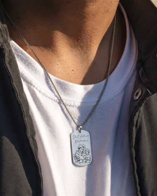 San Antonio of Padua Necklace – Stainless Steel Catholic Dog Tag Pendant (Waterproof & Hypoallergenic)