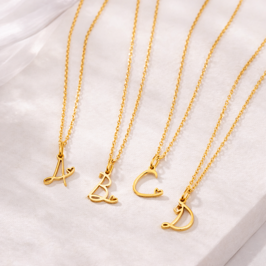 Gold Initial Necklace with Heart | Waterproof Stainless Steel Jewelry