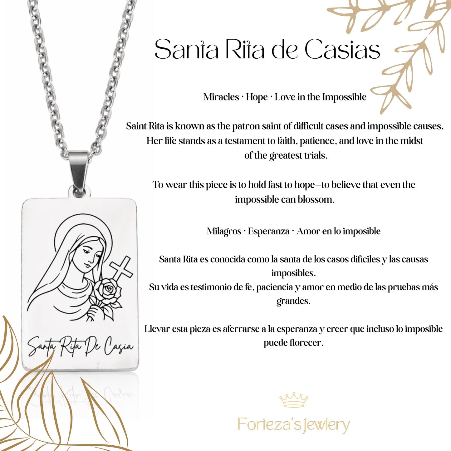 Santa Rita de Cascia Necklace – Stainless Steel Religious Pendant