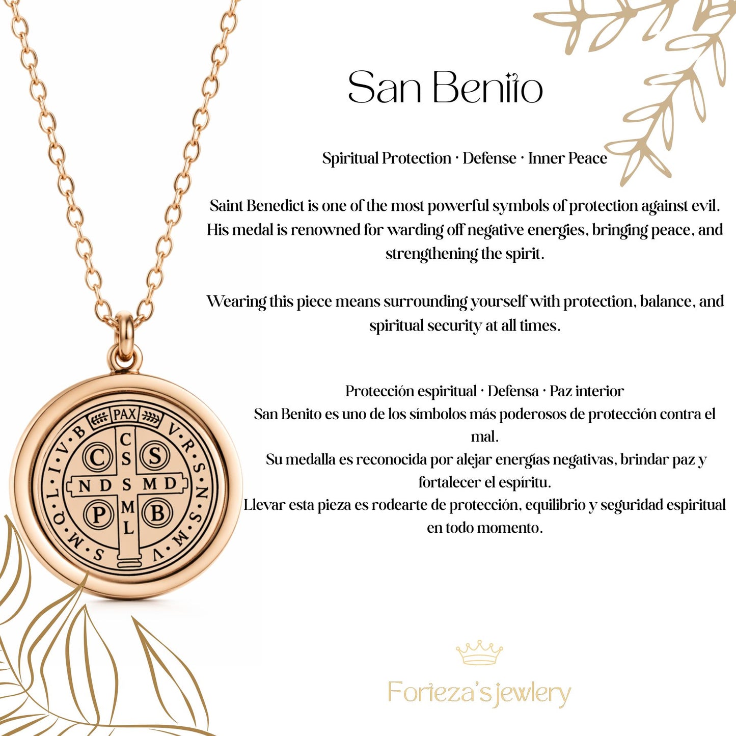 San Benito Medal Necklace – Gold Religious Protection Pendant for Women | Stainless Steel