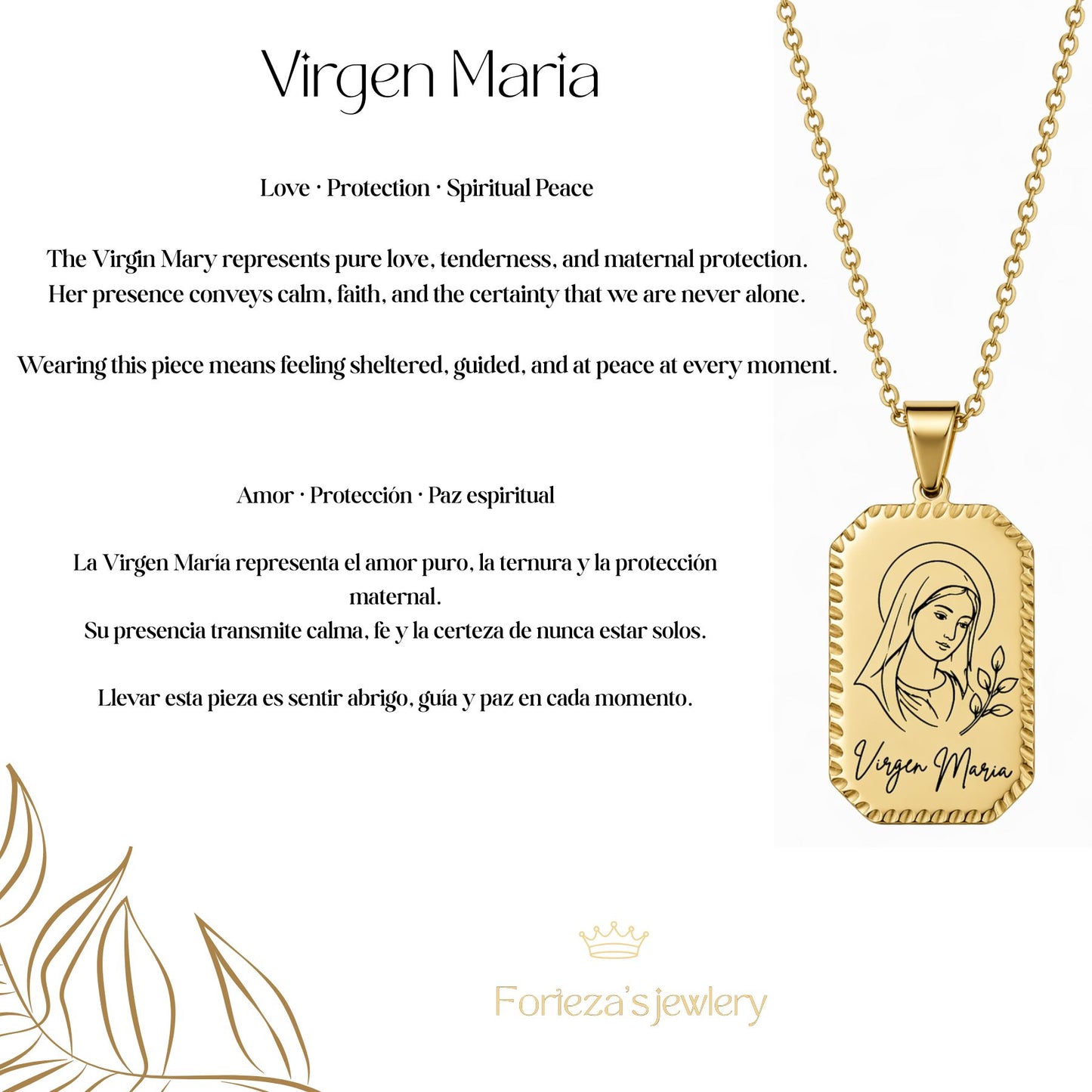 Virgin Maria Engraved Necklace | Faith Jewelry in Stainless Steel
