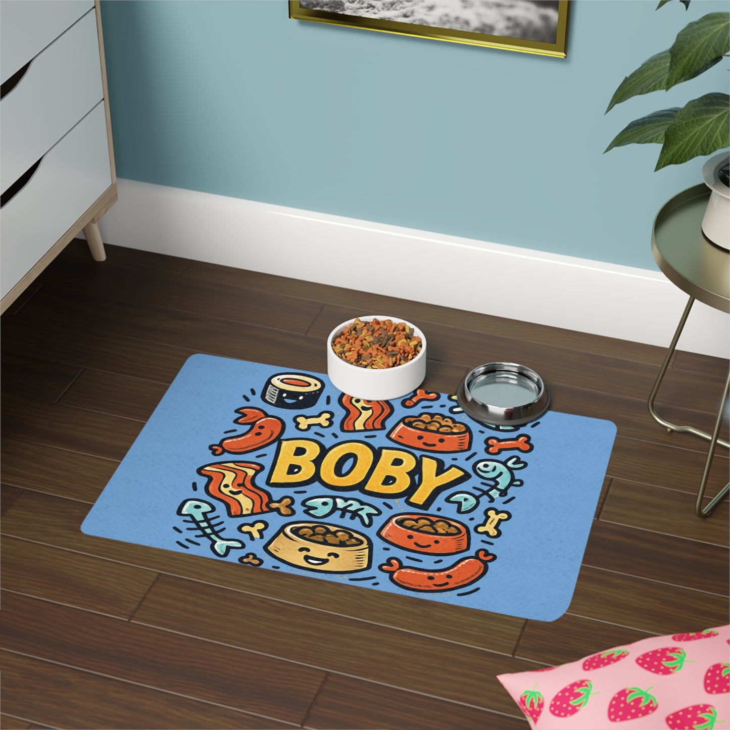 Personalized Pet Food Mat – Cute 'Boby' Food & Treat Design (12x18)