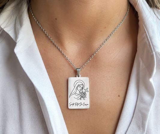 Santa Rita de Cascia Necklace – Stainless Steel Religious Pendant