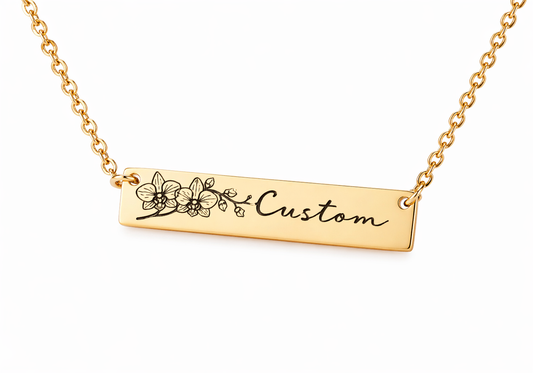 Personalized Orchid Necklace | Custom Name Bar Necklace | Forteza’s Jewelry