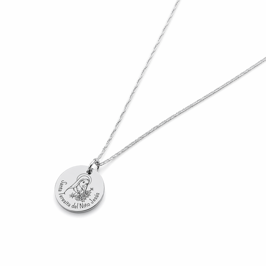 Santa Teresita del Nino Jesus Necklace – Stainless Steel Religious Pendant | Catholic Jewelry Gift