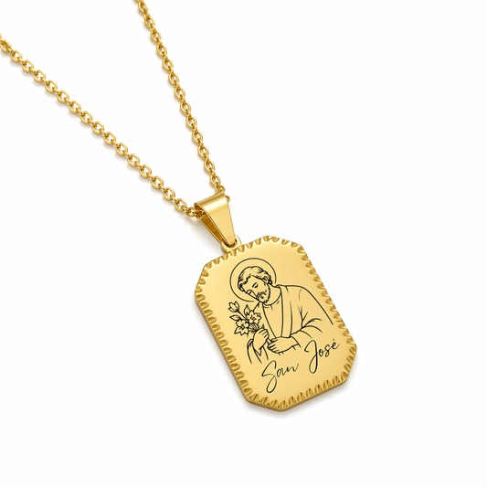 San Jose Necklace in Gold Stainless Steel – Engraved Religious Pendant | Waterproof & Hypoallergenic