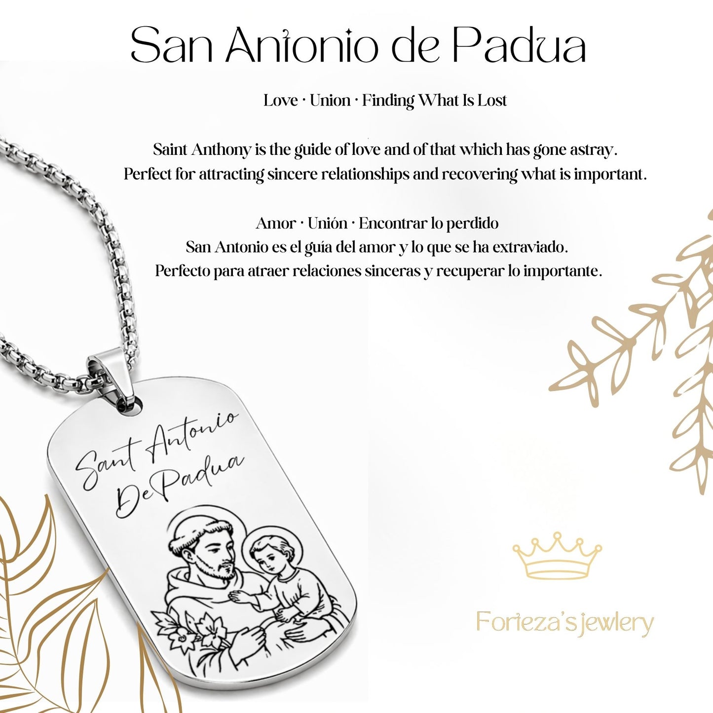 San Antonio of Padua Necklace – Stainless Steel Catholic Dog Tag Pendant (Waterproof & Hypoallergenic)