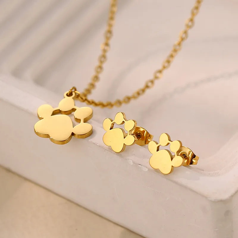 Dog Paw Necklace and Earring Set