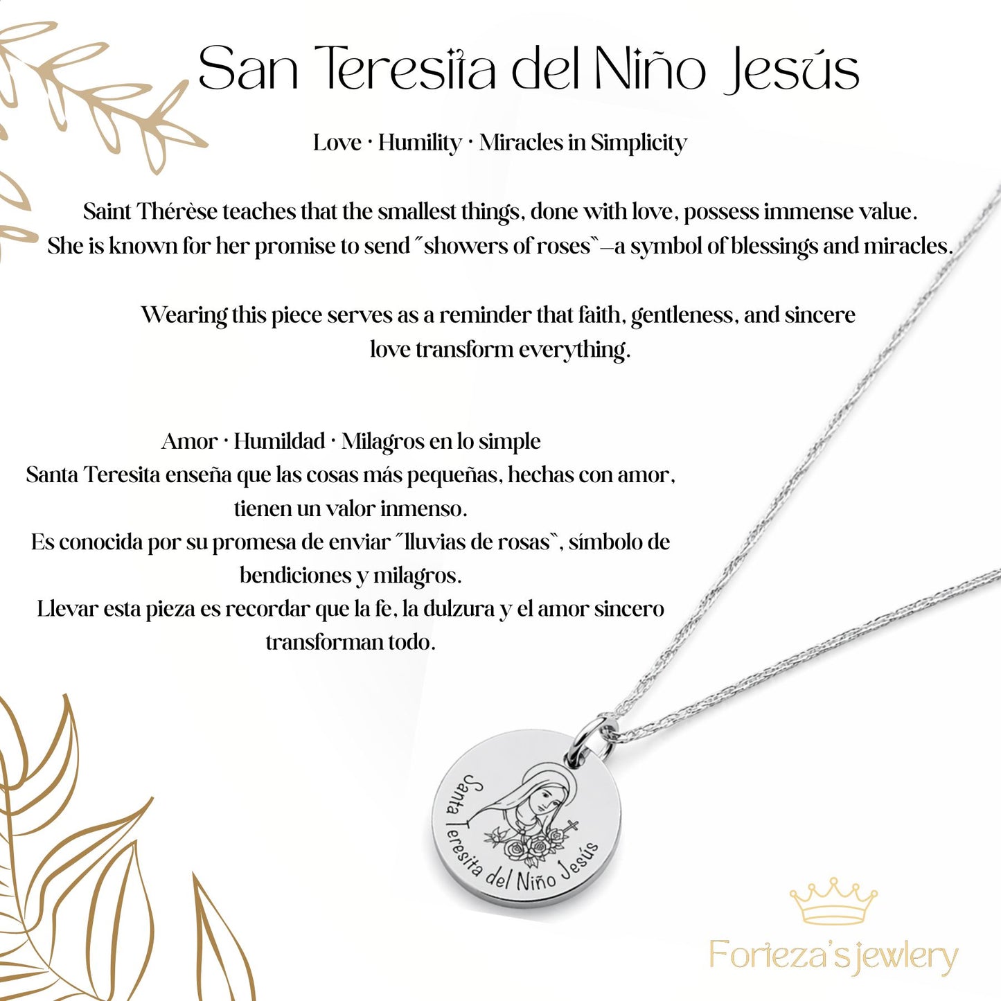 Santa Teresita del Nino Jesus Necklace – Stainless Steel Religious Pendant | Catholic Jewelry Gift