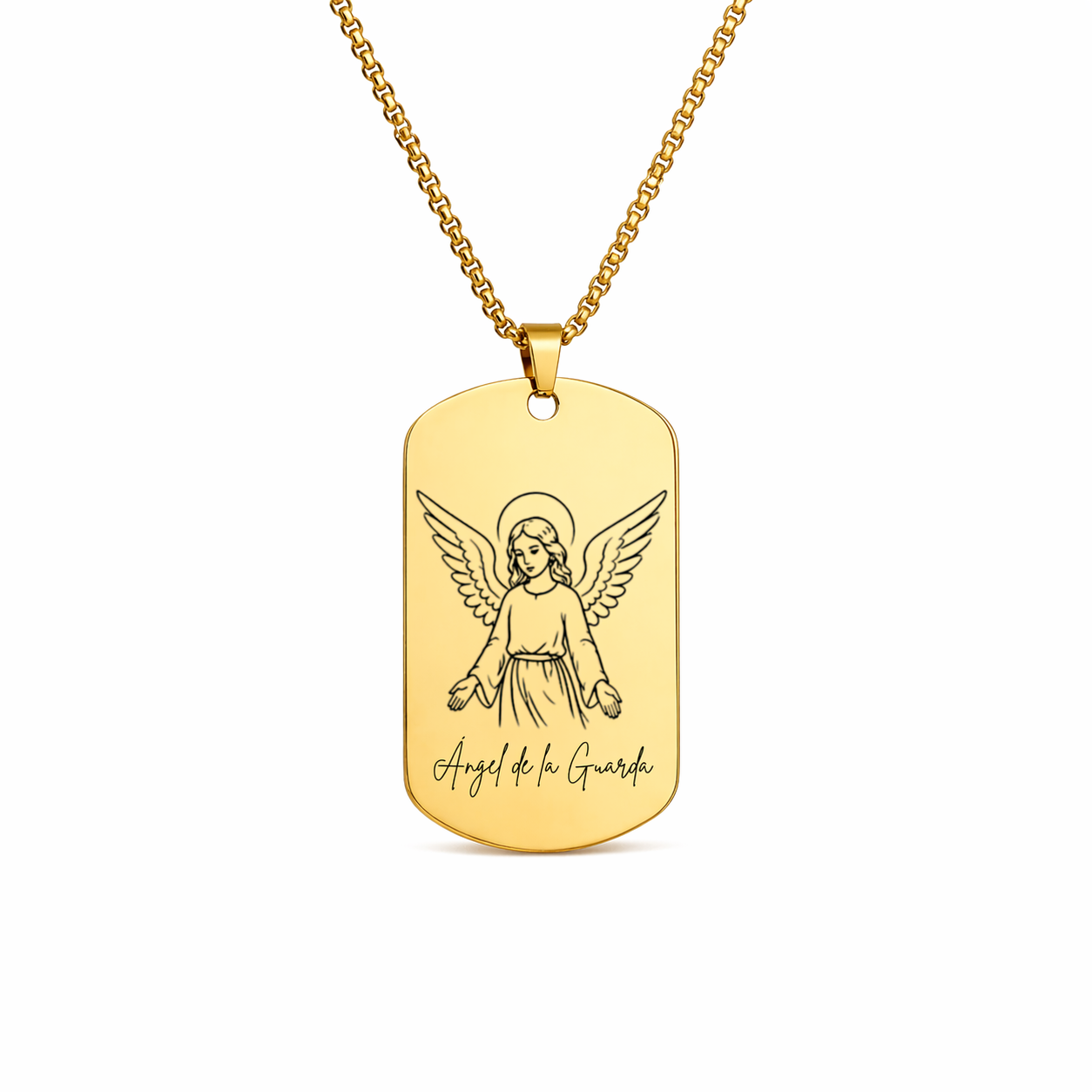 Angel de la Guardia  Necklace in Stainless Steel – Engraved Religious Dog Tag Pendant | Waterproof & Hypoallergenic