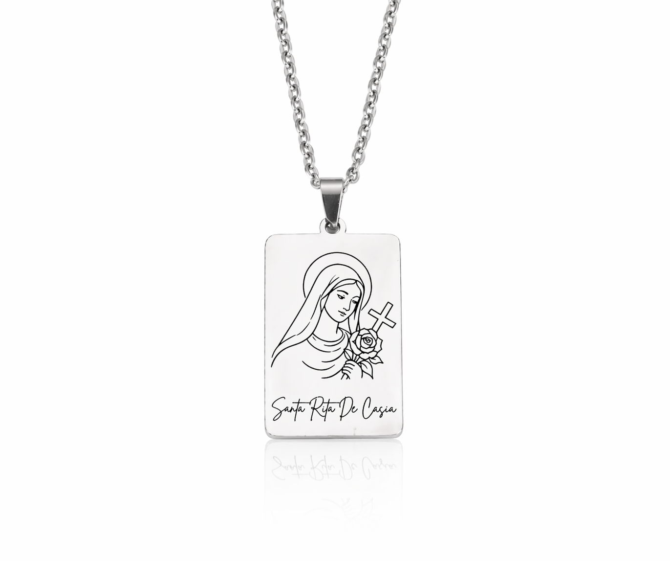 Santa Rita de Cascia Necklace – Stainless Steel Religious Pendant