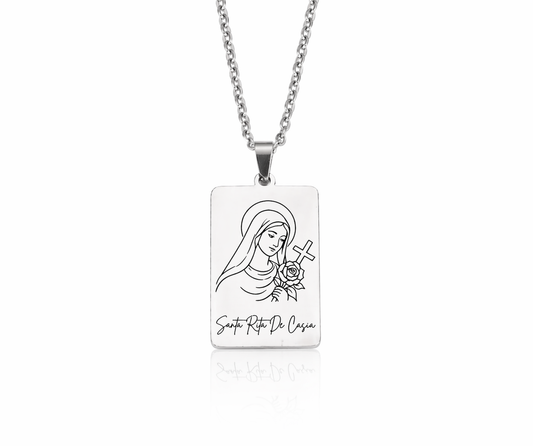 Santa Rita de Cascia Necklace – Stainless Steel Religious Pendant