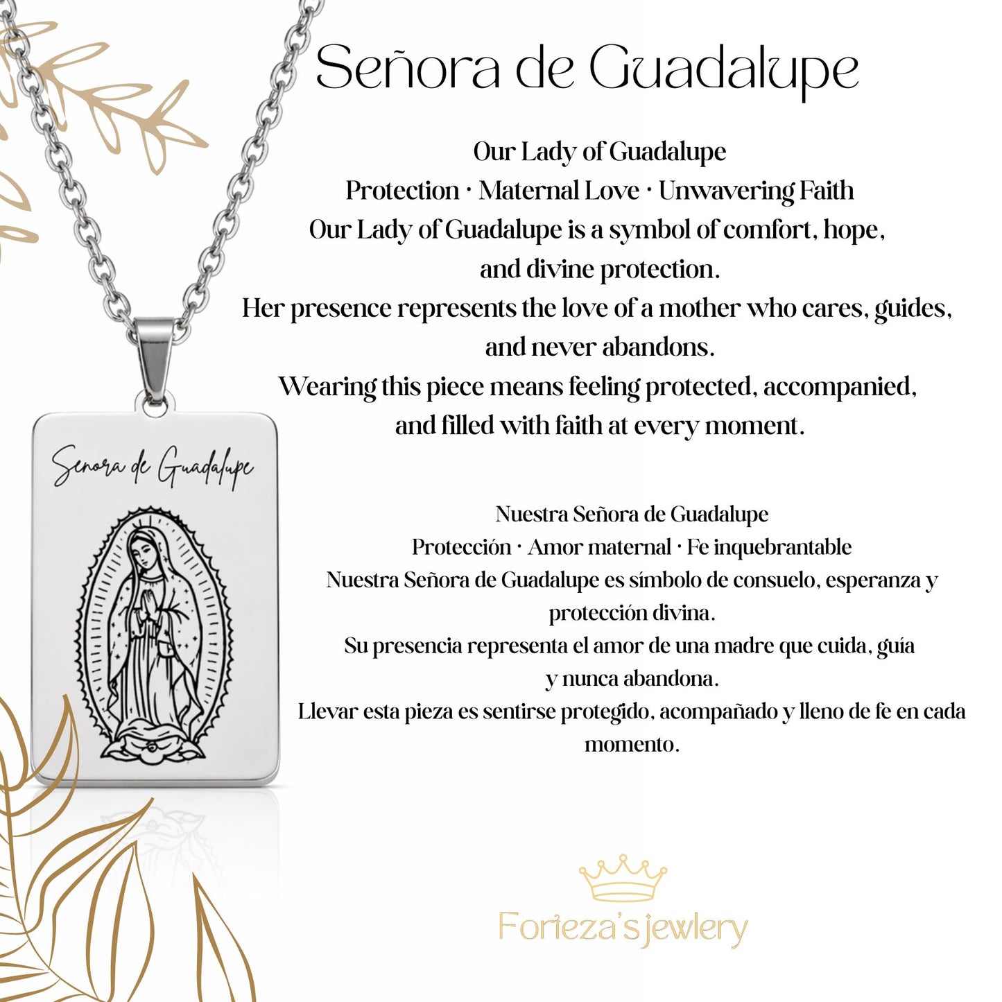 Senora de Guadalupe Necklace in Stainless Steel – Engraved Religious Pendant | Waterproof & Hypoallergenic