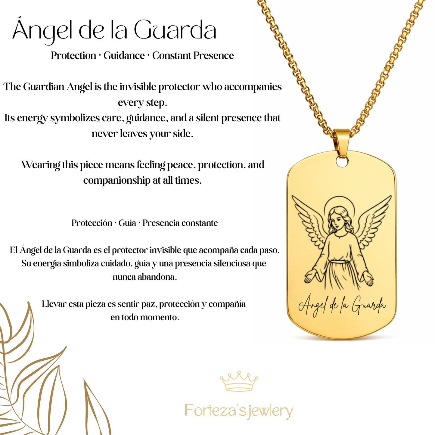 Angel de la Guardia  Necklace in Stainless Steel – Engraved Religious Dog Tag Pendant | Waterproof & Hypoallergenic