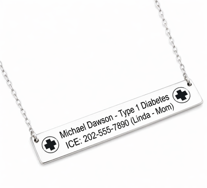 Rectangular Medical Alert ID Necklace | Engraved Stainless Steel