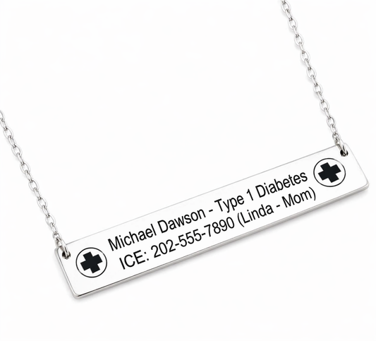 Rectangular Medical Alert ID Necklace | Engraved Stainless Steel
