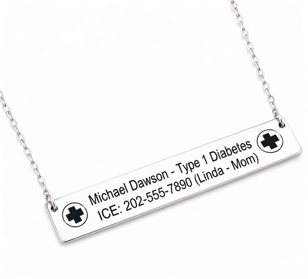 Rectangular Medical Alert ID Necklace | Engraved Stainless Steel