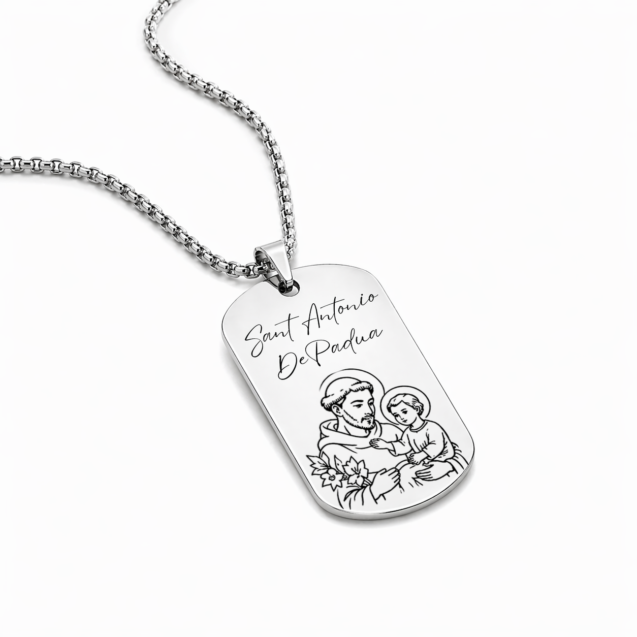 San Antonio of Padua Necklace – Stainless Steel Catholic Dog Tag Pendant (Waterproof & Hypoallergenic)
