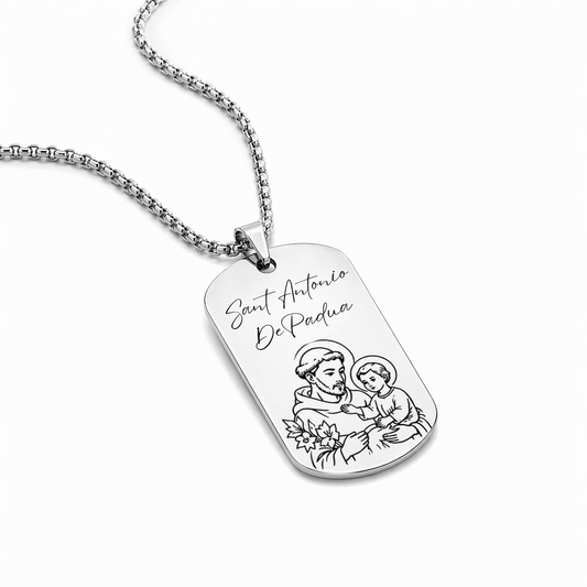 San Antonio of Padua Necklace – Stainless Steel Catholic Dog Tag Pendant (Waterproof & Hypoallergenic)