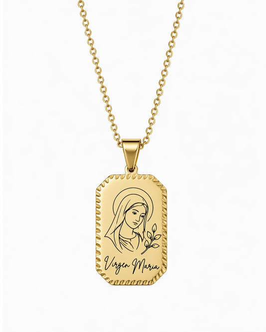 Virgin Maria Engraved Necklace | Faith Jewelry in Stainless Steel