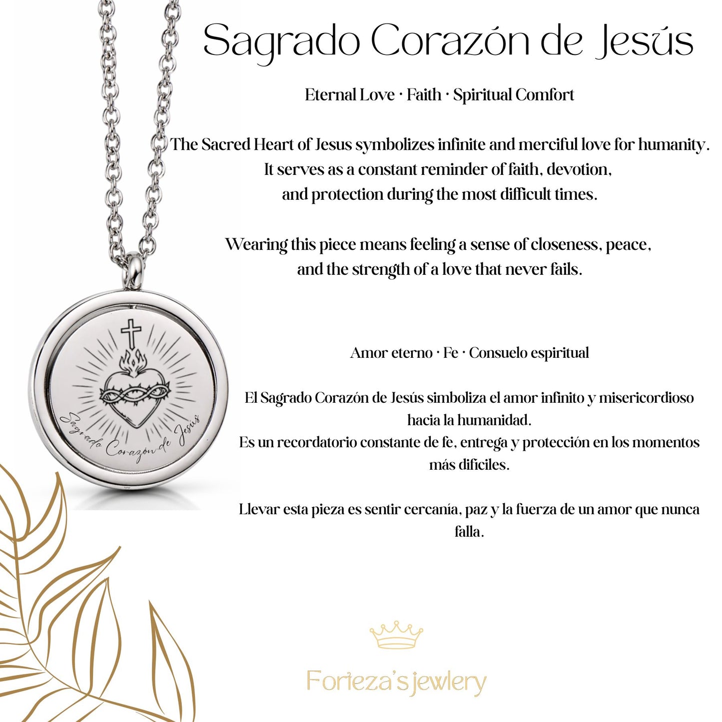 Sagrado Corazon de Jesus  Necklace – Stainless Steel Engraved Religious Pendant |