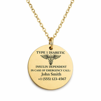 Round Medical Alert ID Necklace | Engraved Stainless Steel