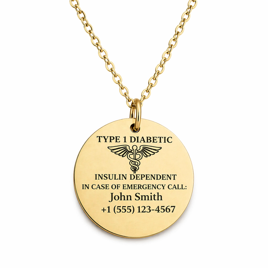 Round Medical Alert ID Necklace | Engraved Stainless Steel