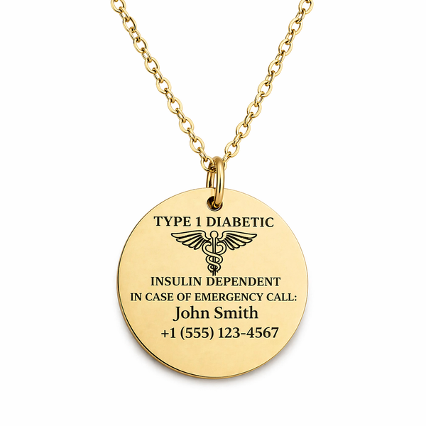 Round Medical Alert ID Necklace | Engraved Stainless Steel