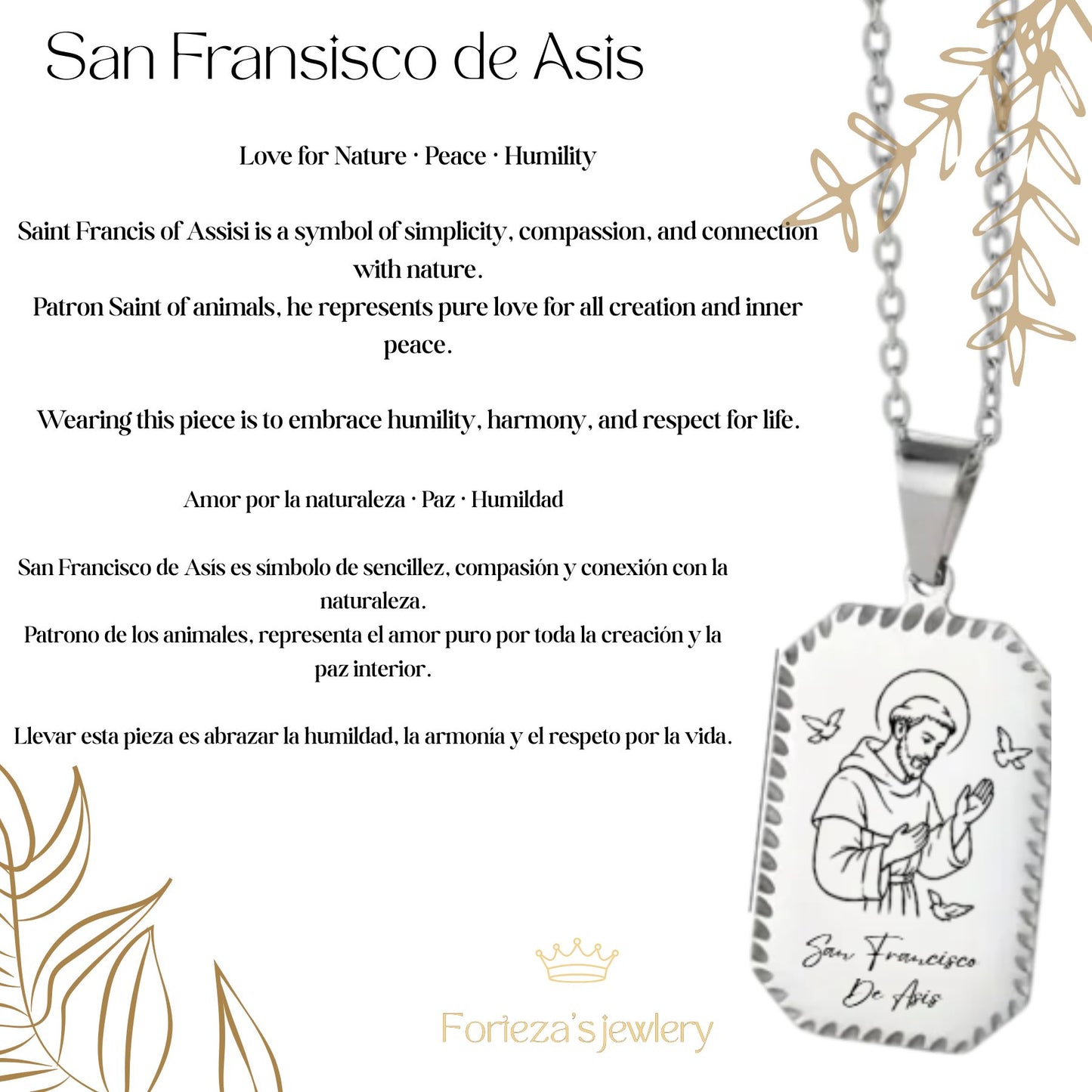 San Francisco de Asís Necklace – Stainless Steel Religious Pendant for Men | Waterproof Catholic Jewelry