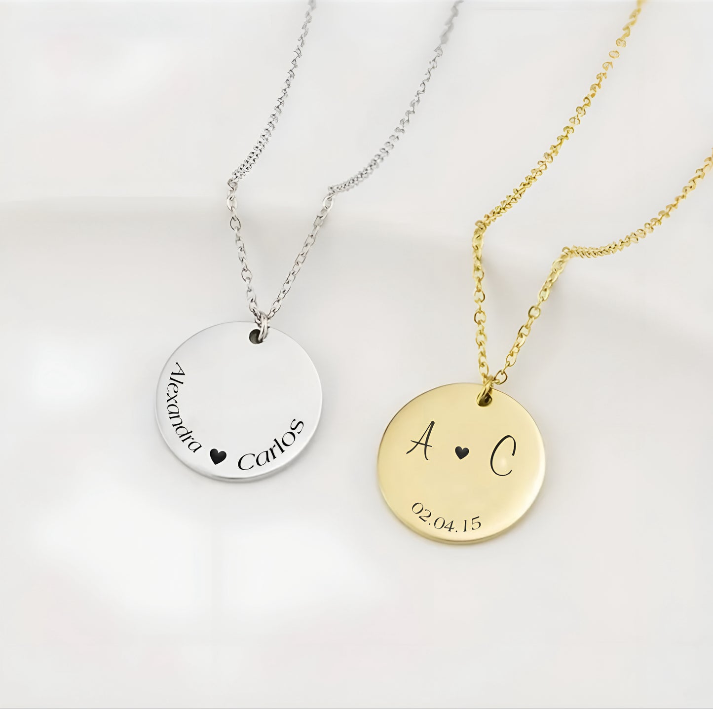 Couple's round pendant necklace