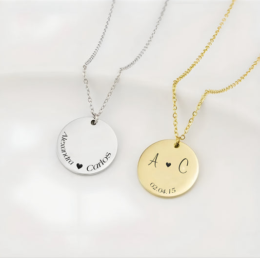 Couple's round pendant necklace