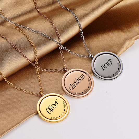 Rotating round Necklace with name