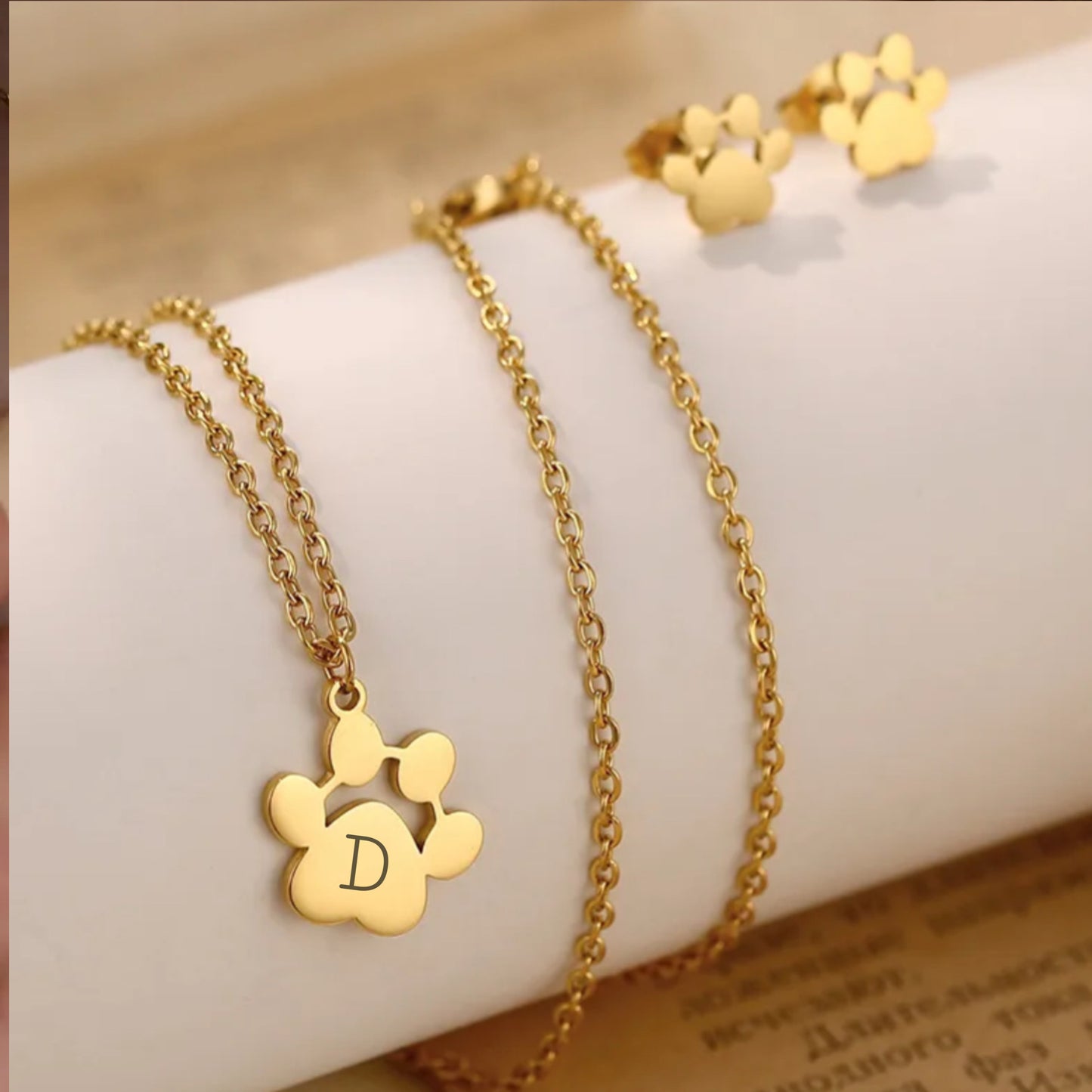 Dog Paw Necklace and Earring Set