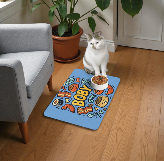 Personalized Pet Food Mat – Cute 'Boby' Food & Treat Design (12x18)
