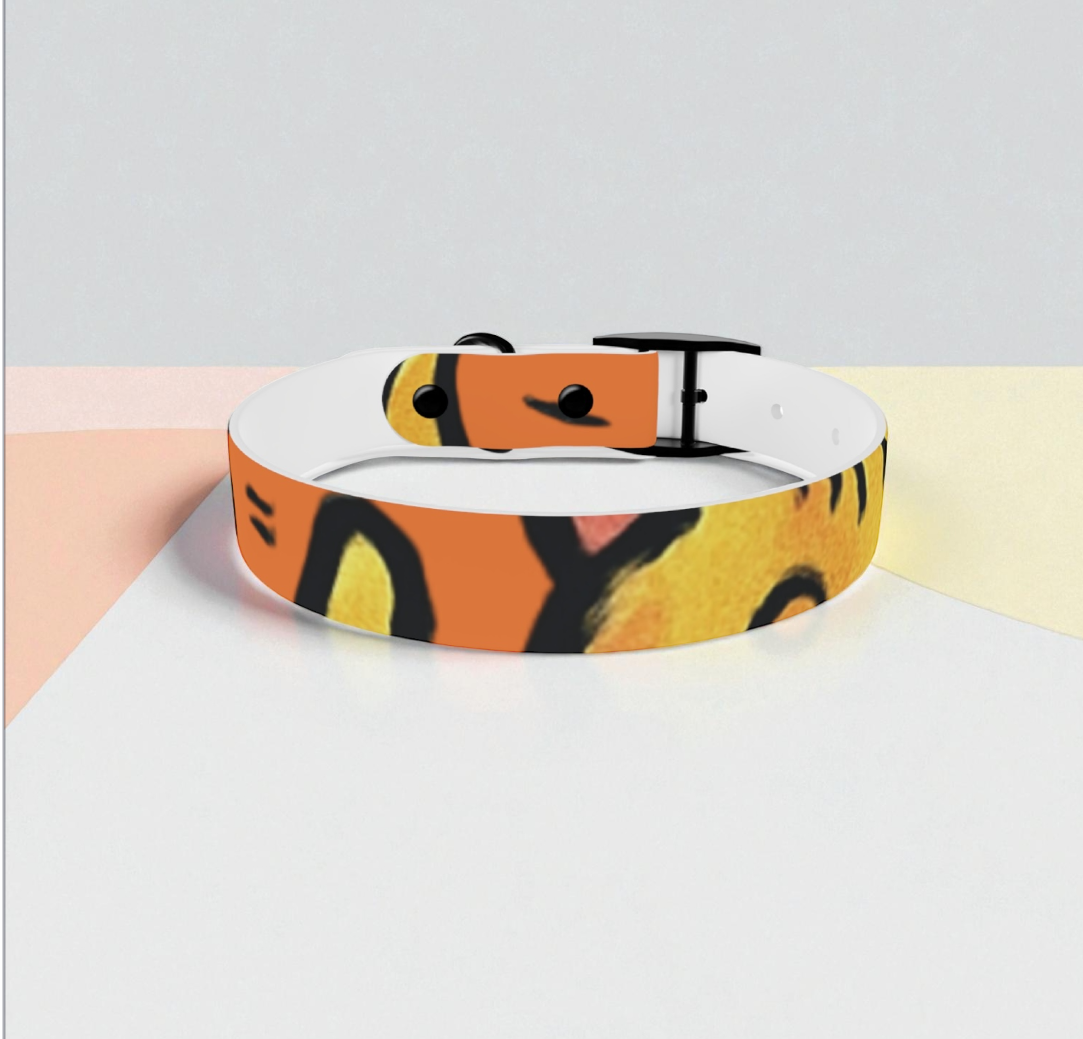 Abstract Color Burst Dog Collar — Bright Orange & Teal Geometric Pet Collar