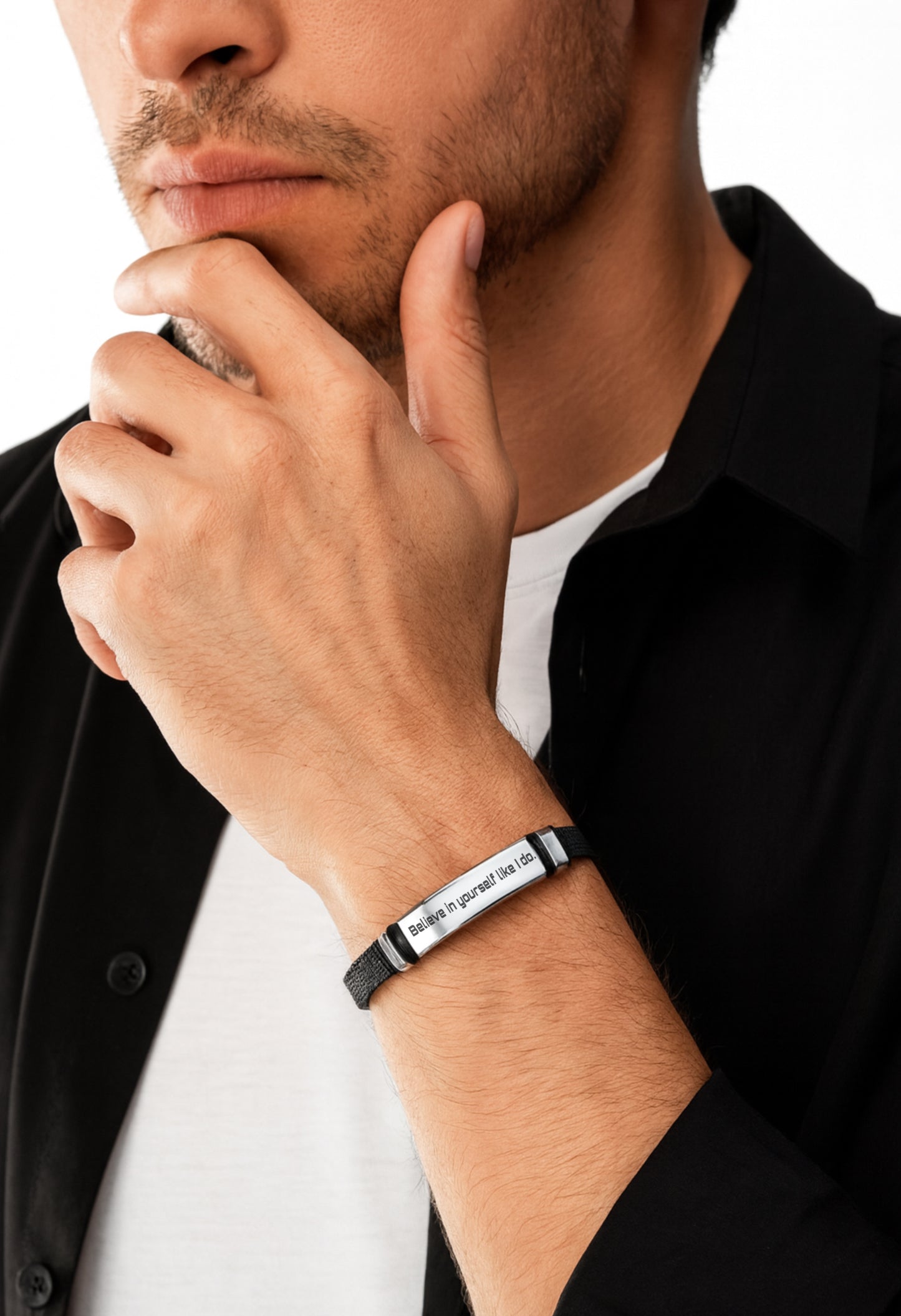 Personalized men's bracelet with adjustable strap