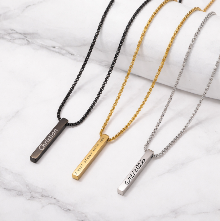 Personalized Diagonal Bar Necklace | Minimalist Engraved Gift