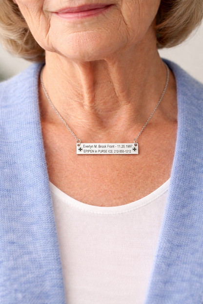 Rectangular Medical Alert ID Necklace | Engraved Stainless Steel