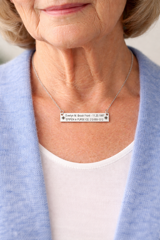 Rectangular Medical Alert ID Necklace | Engraved Stainless Steel