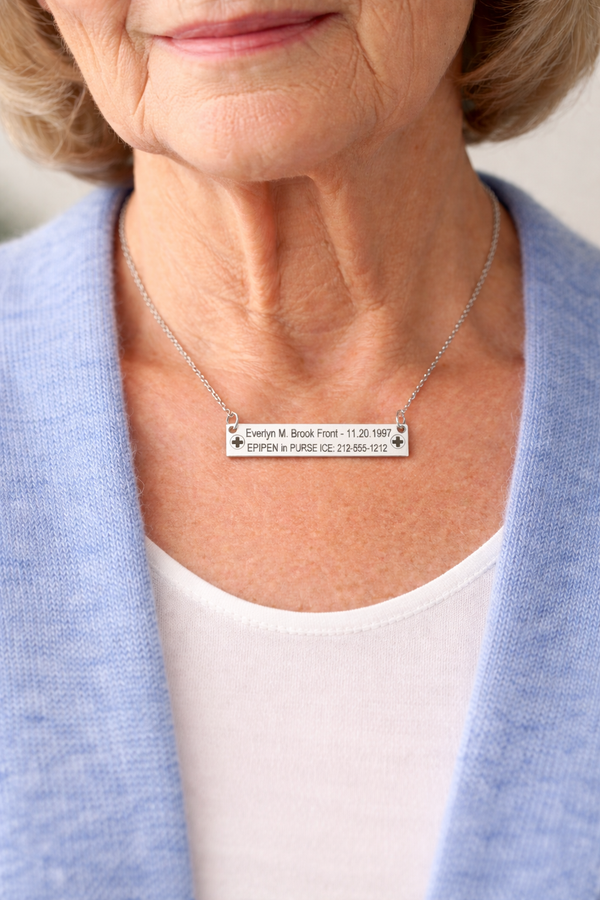 Rectangular Medical Alert ID Necklace | Engraved Stainless Steel