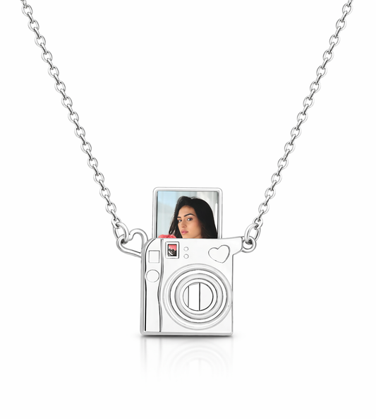 Personalized Camera Photo Necklace – Custom Picture Pendant in Silver