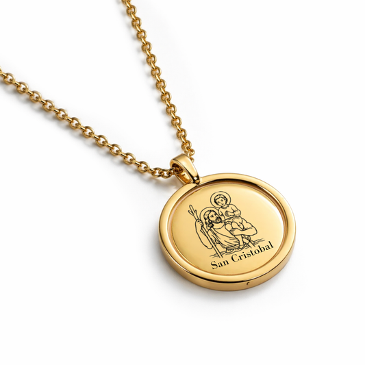 San Cristobal  Necklace – Gold Stainless Steel Catholic Pendant | Protection & Travel Jewelry